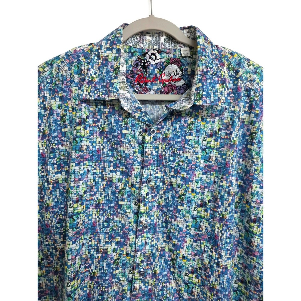Robert Graham Mens 2XL Classic Fit Short Sleeve Mosaic Skull Print Button Shirt